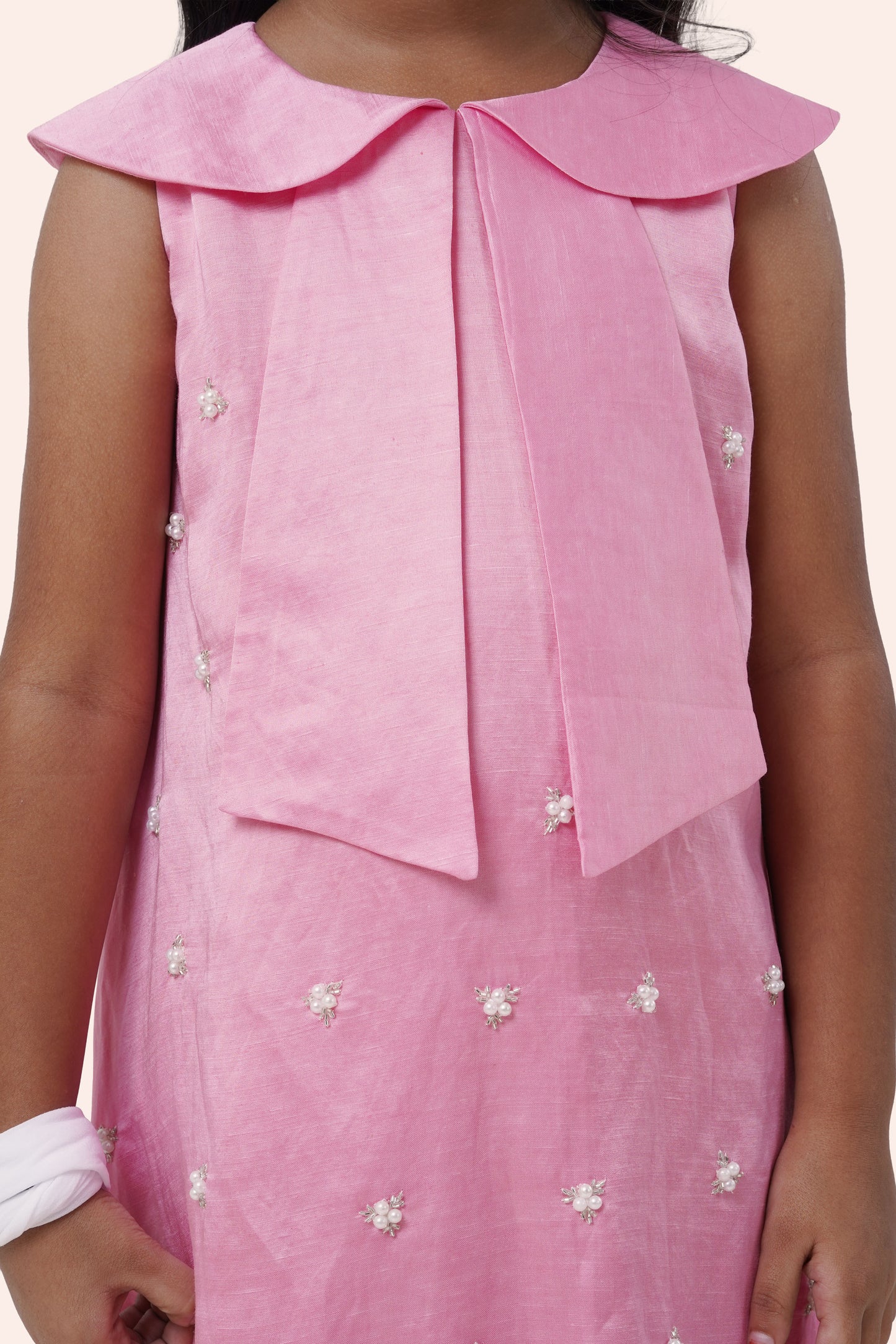 Pink Bow Collar Dress – Embroidered Charm (5-7; 8-10; 11-12 Years)