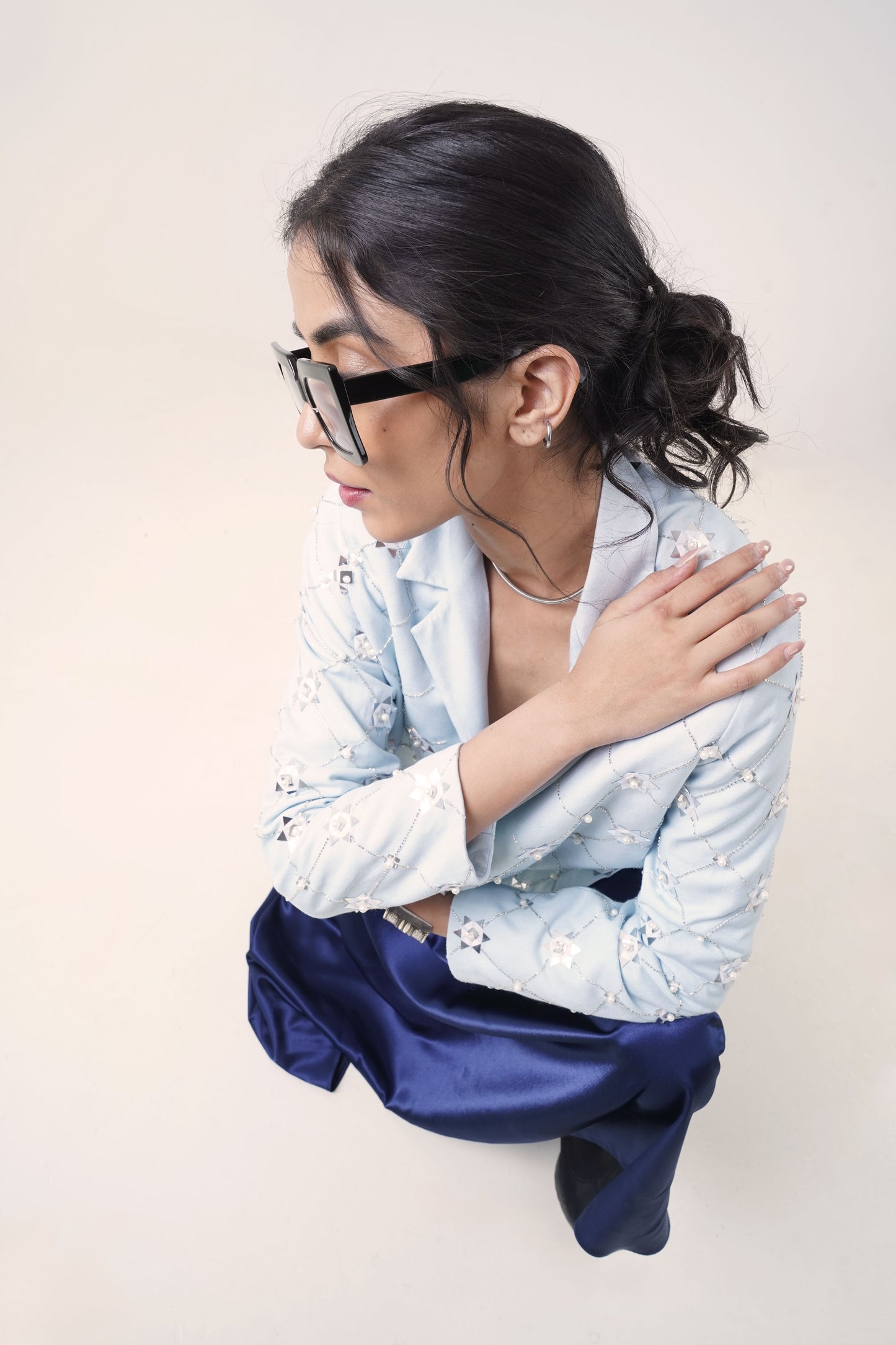 Frost Stitch Blazer with Midnight Satin Skirt