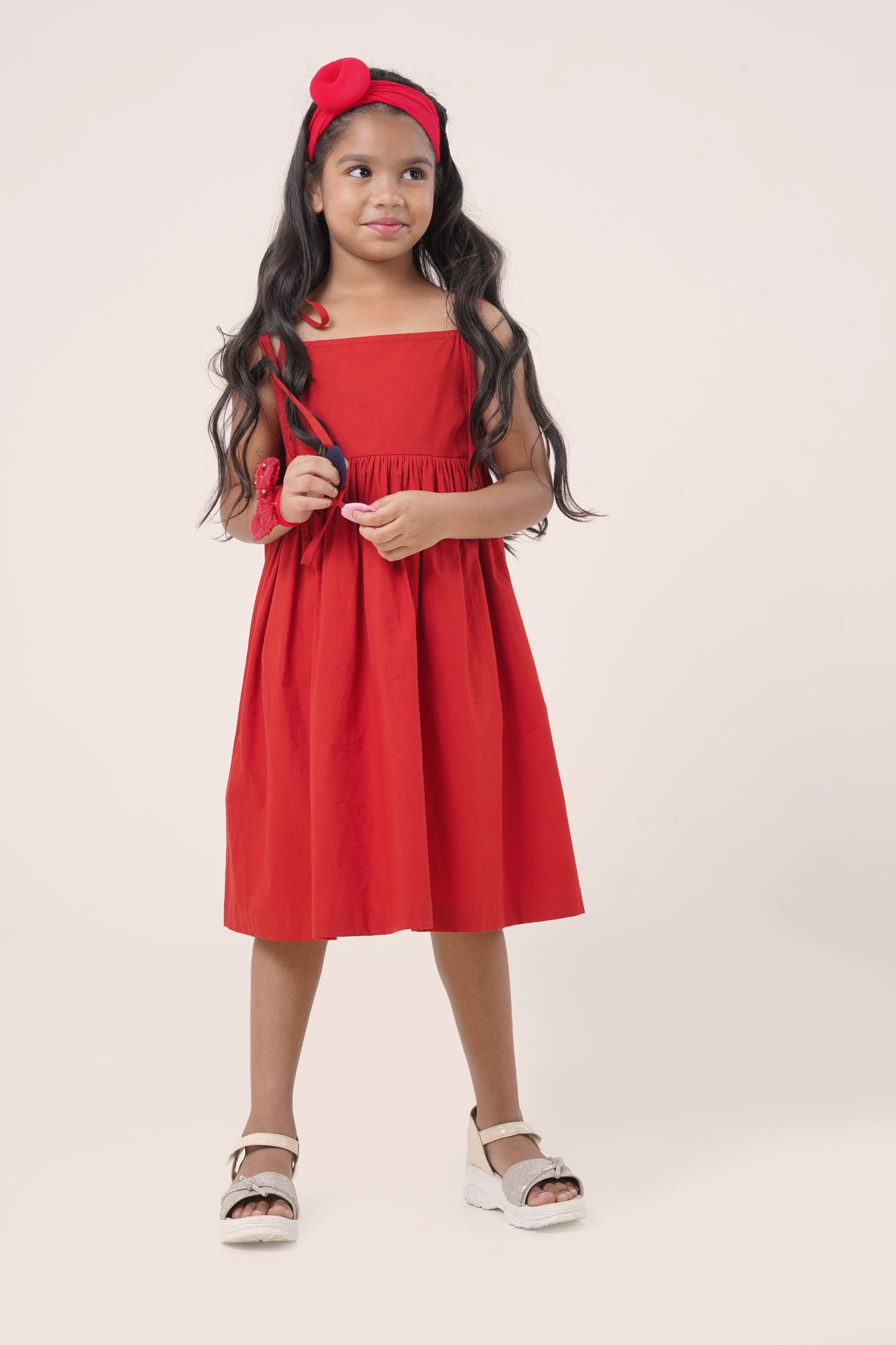 Classic Red Cotton Sundress with Back Button Closure (5-7; 8-10; 11-12 Years)