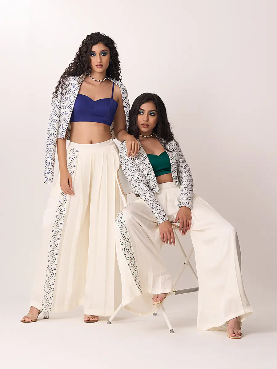 Warli Print Pleated Trouser Blue