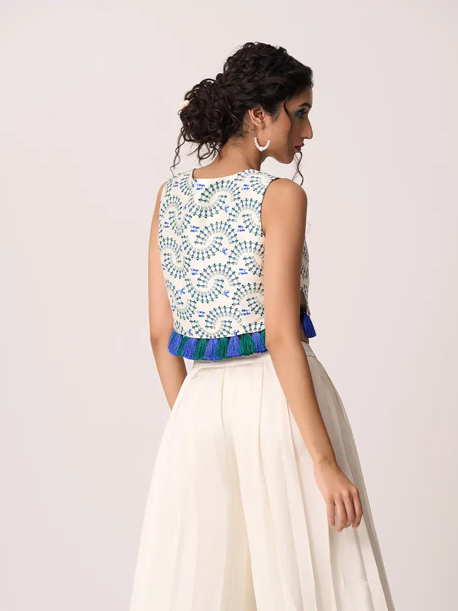 Warli Tassel Top and Pleated Trouser Set