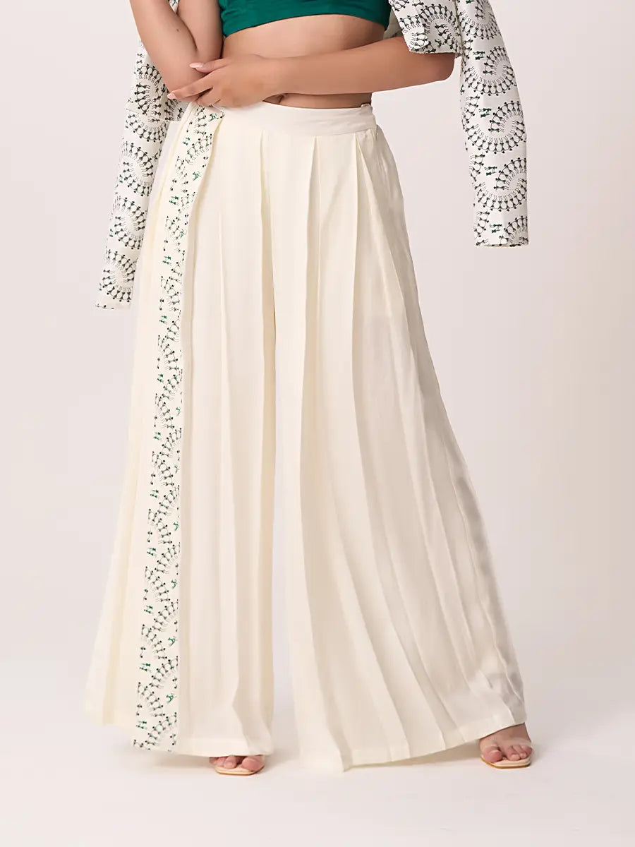Warli Print Pleated Trouser Green