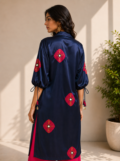 BLUE BANDHEJ KURTA SET