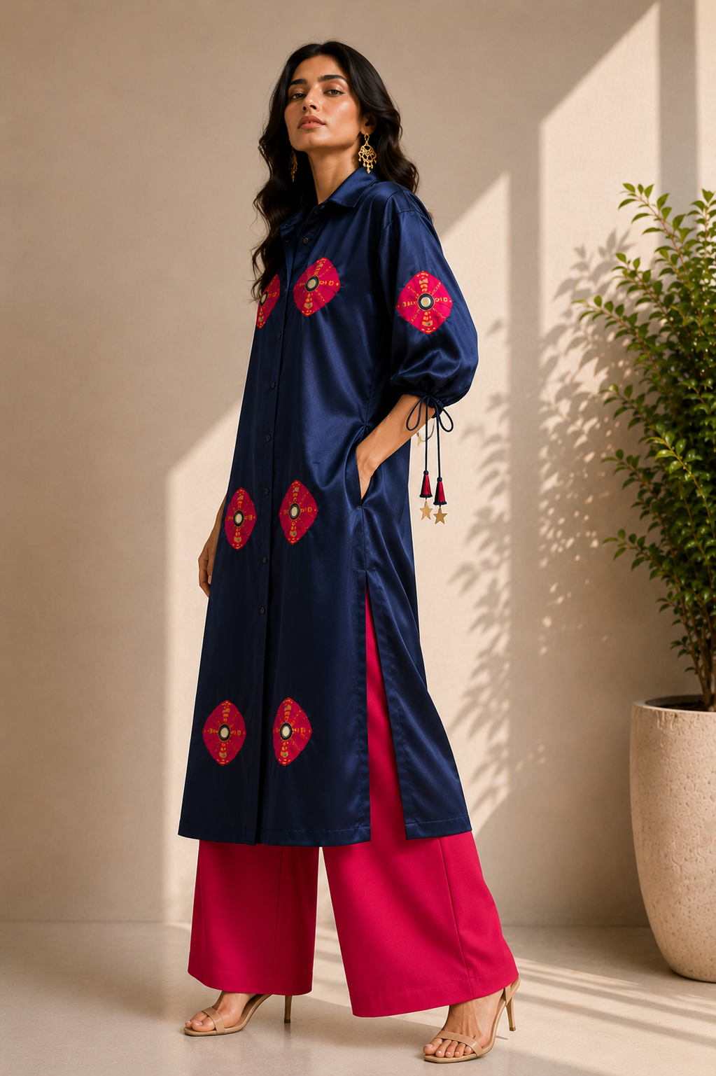 BLUE BANDHEJ KURTA SET