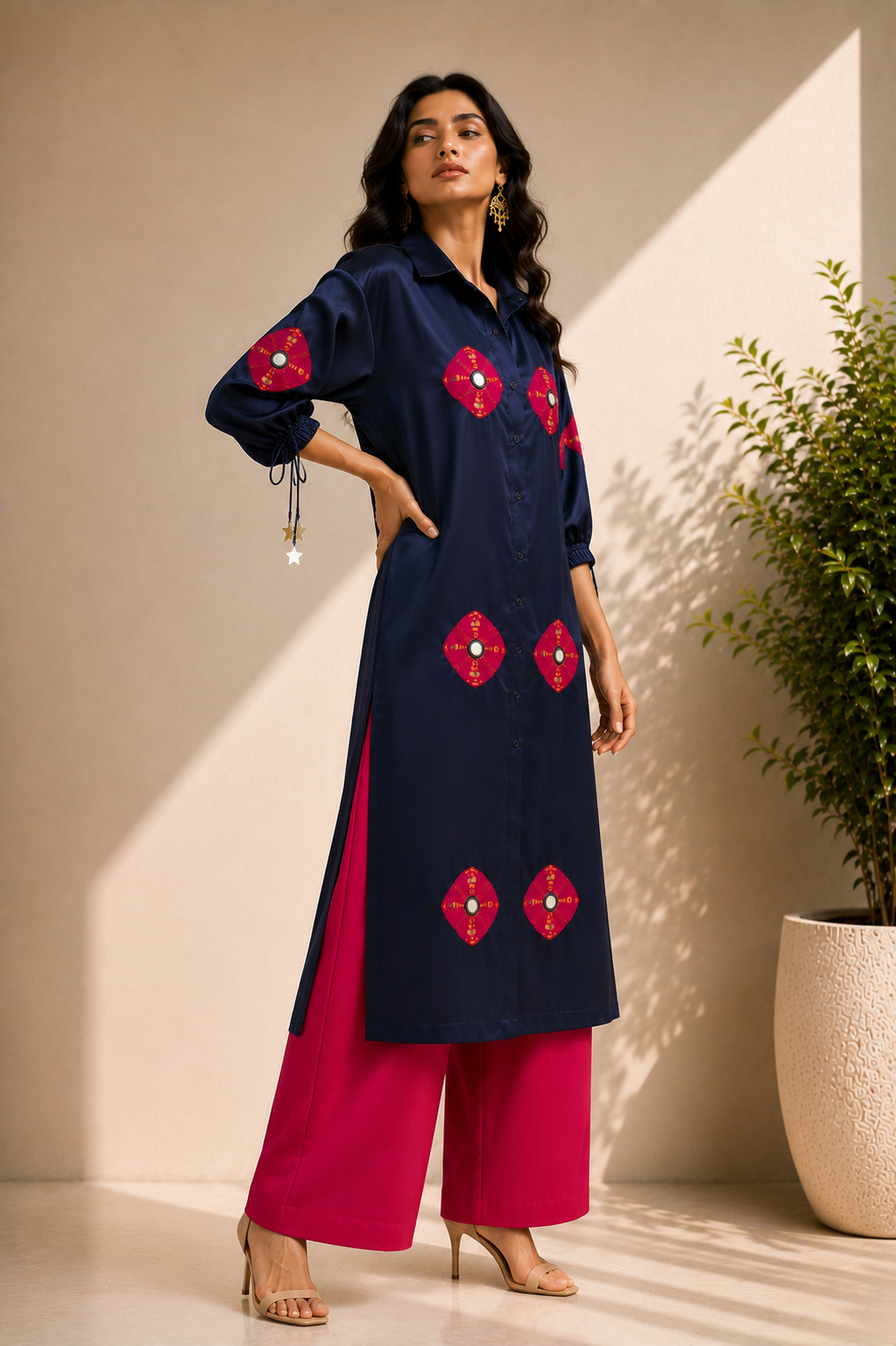 BLUE BANDHEJ KURTA SET