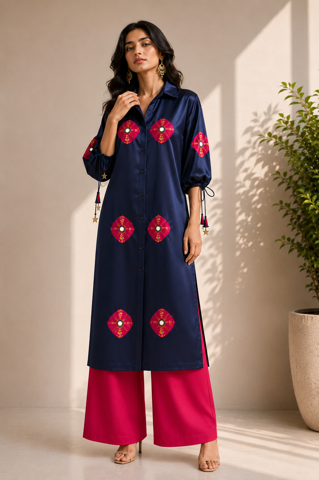 BLUE BANDHEJ KURTA SET