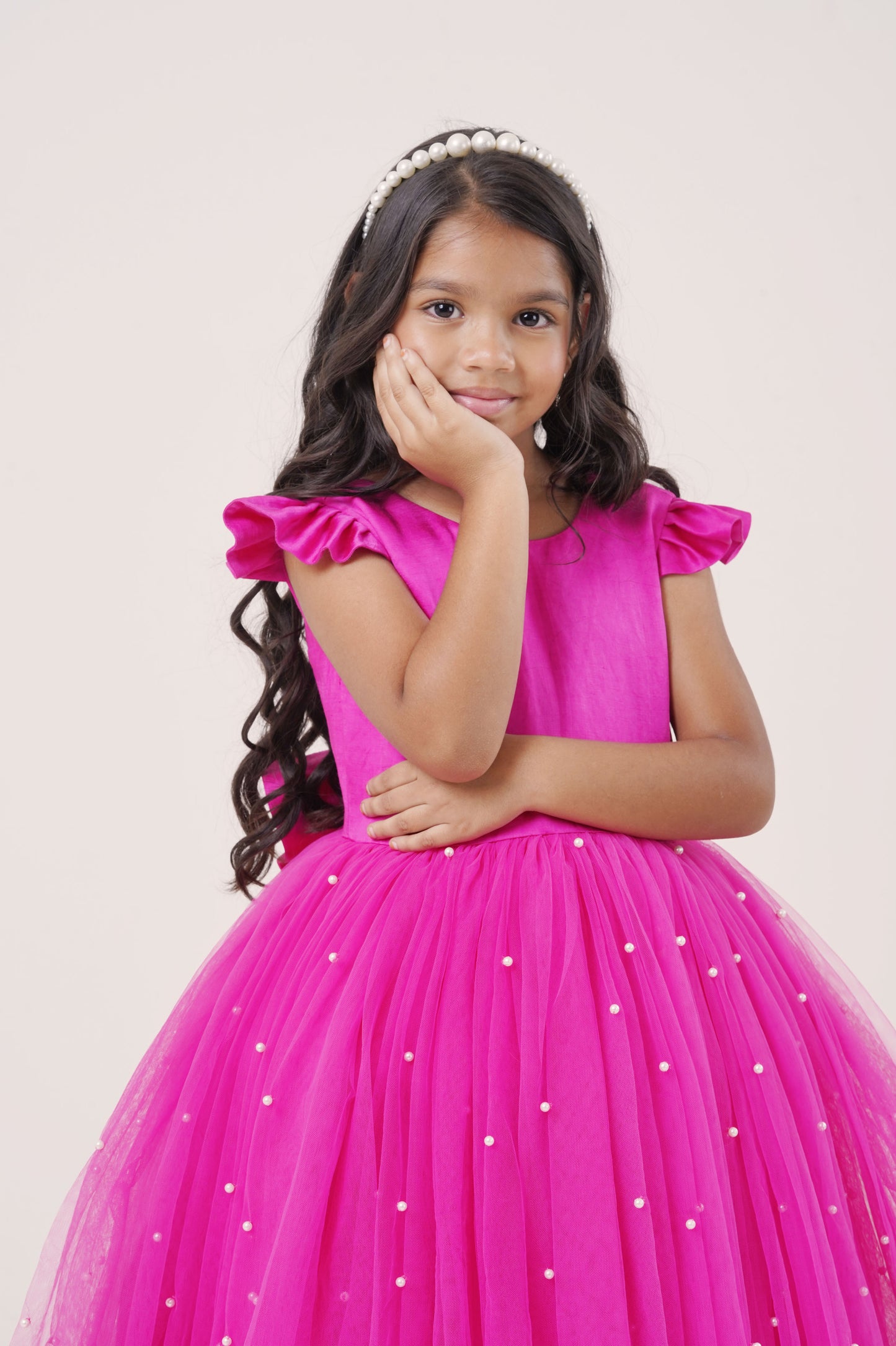 Fuchsia Pearl Bow Gown (5-7; 8-10; 11-12Years)