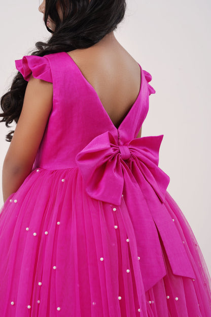 Fuchsia Pearl Bow Gown (5-7; 8-10; 11-12Years)
