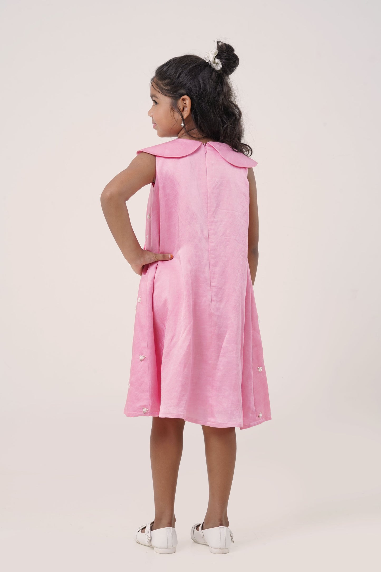 Pink Bow Collar Dress – Embroidered Charm (5-7; 8-10; 11-12 Years)