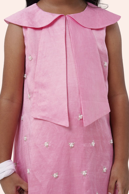 Pink Bow Collar Dress – Embroidered Charm (5-7; 8-10; 11-12 Years)