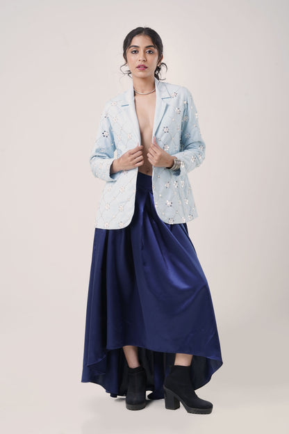 Frost Stitch Blazer with Midnight Satin Skirt