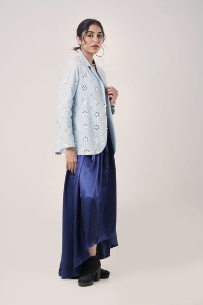 Frost Stitch Blazer with Midnight Satin Skirt