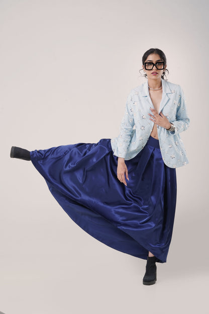 Frost Stitch Blazer with Midnight Satin Skirt