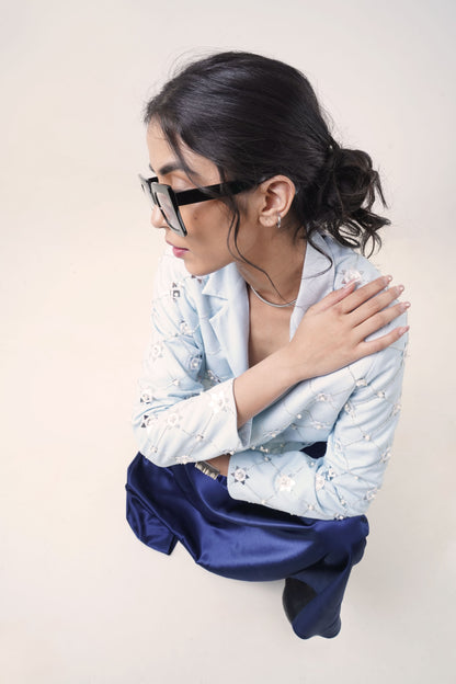 Frost Stitch Blazer with Midnight Satin Skirt