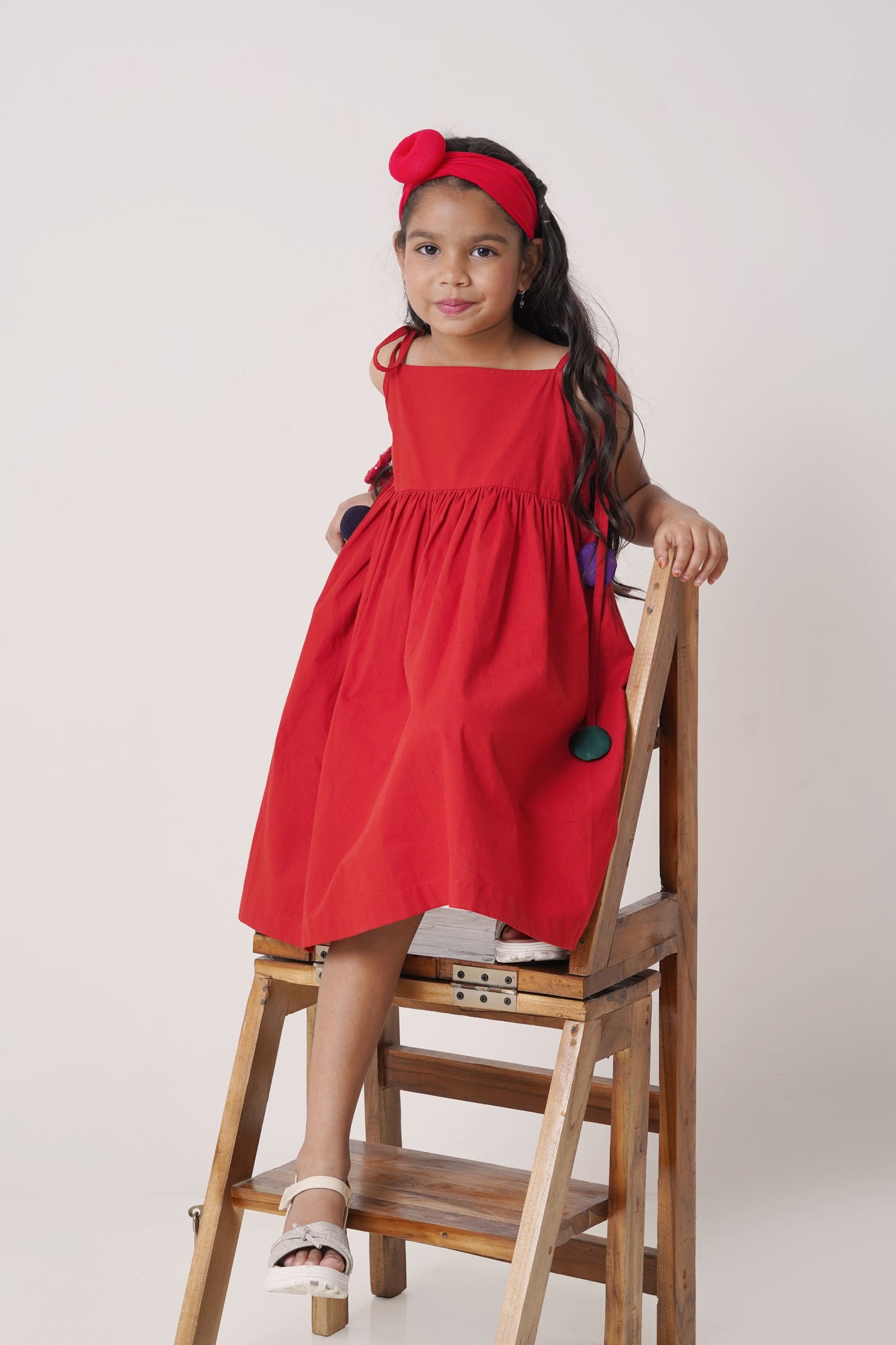 Classic Red Cotton Sundress with Back Button Closure (5-7; 8-10; 11-12 Years)