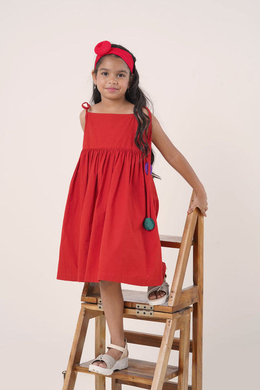 Classic Red Cotton Sundress with Back Button Closure (5-7; 8-10; 11-12 Years)