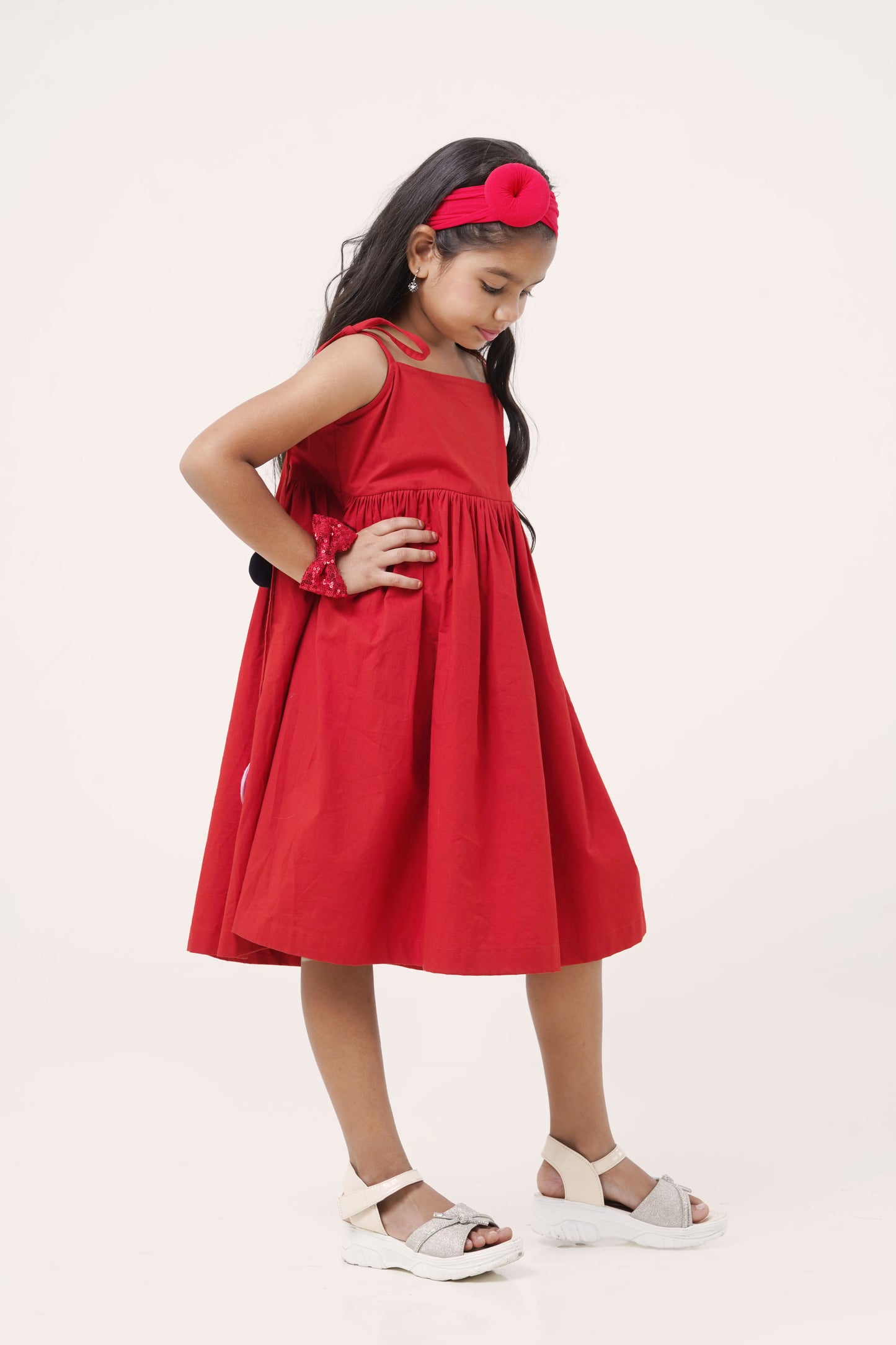 Classic Red Cotton Sundress with Back Button Closure (5-7; 8-10; 11-12 Years)