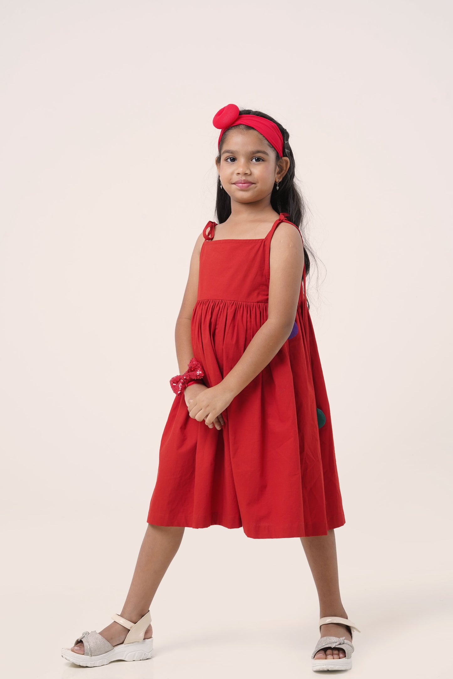 Classic Red Cotton Sundress with Back Button Closure (5-7; 8-10; 11-12 Years)