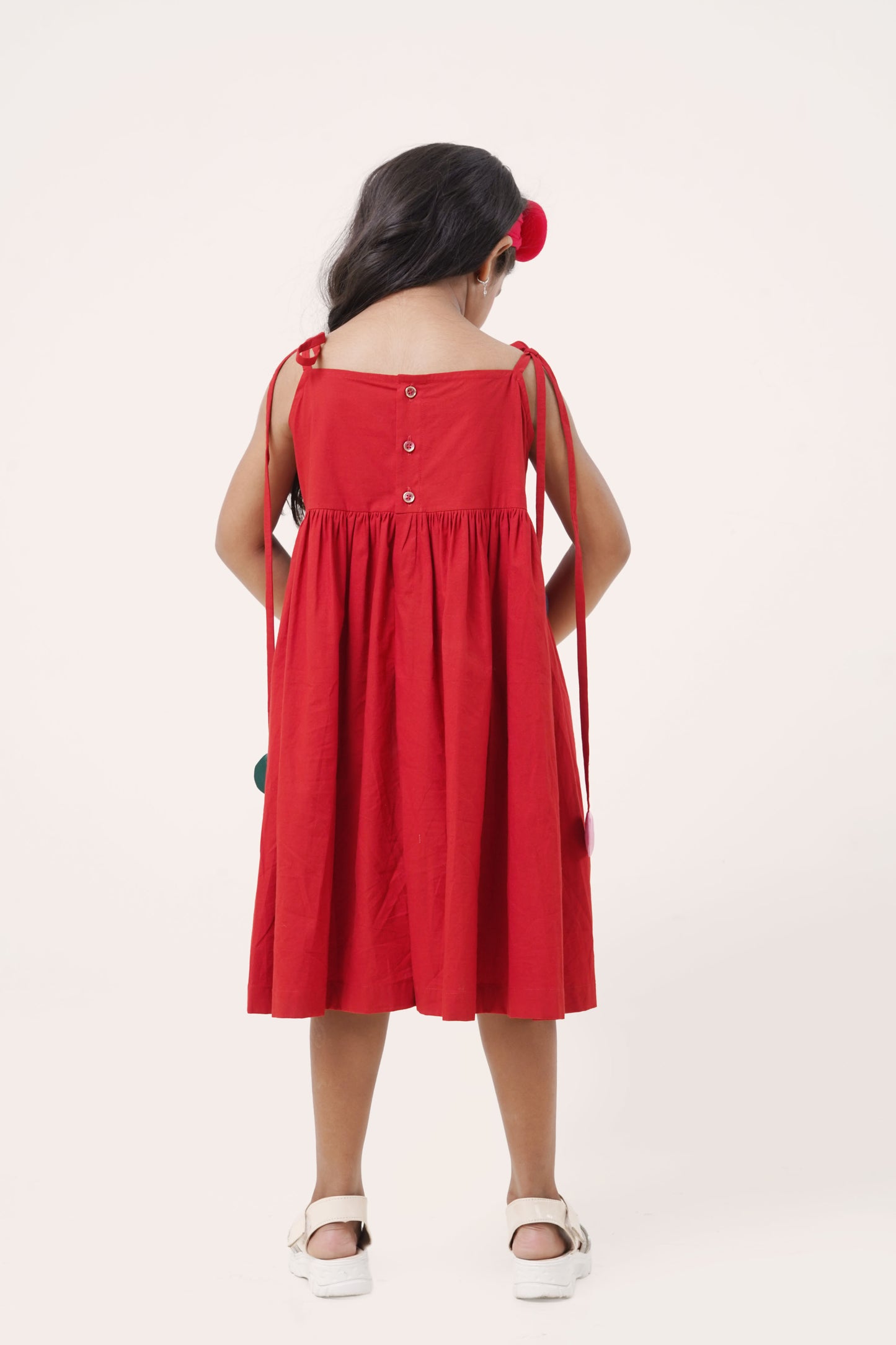 Classic Red Cotton Sundress with Back Button Closure (5-7; 8-10; 11-12 Years)