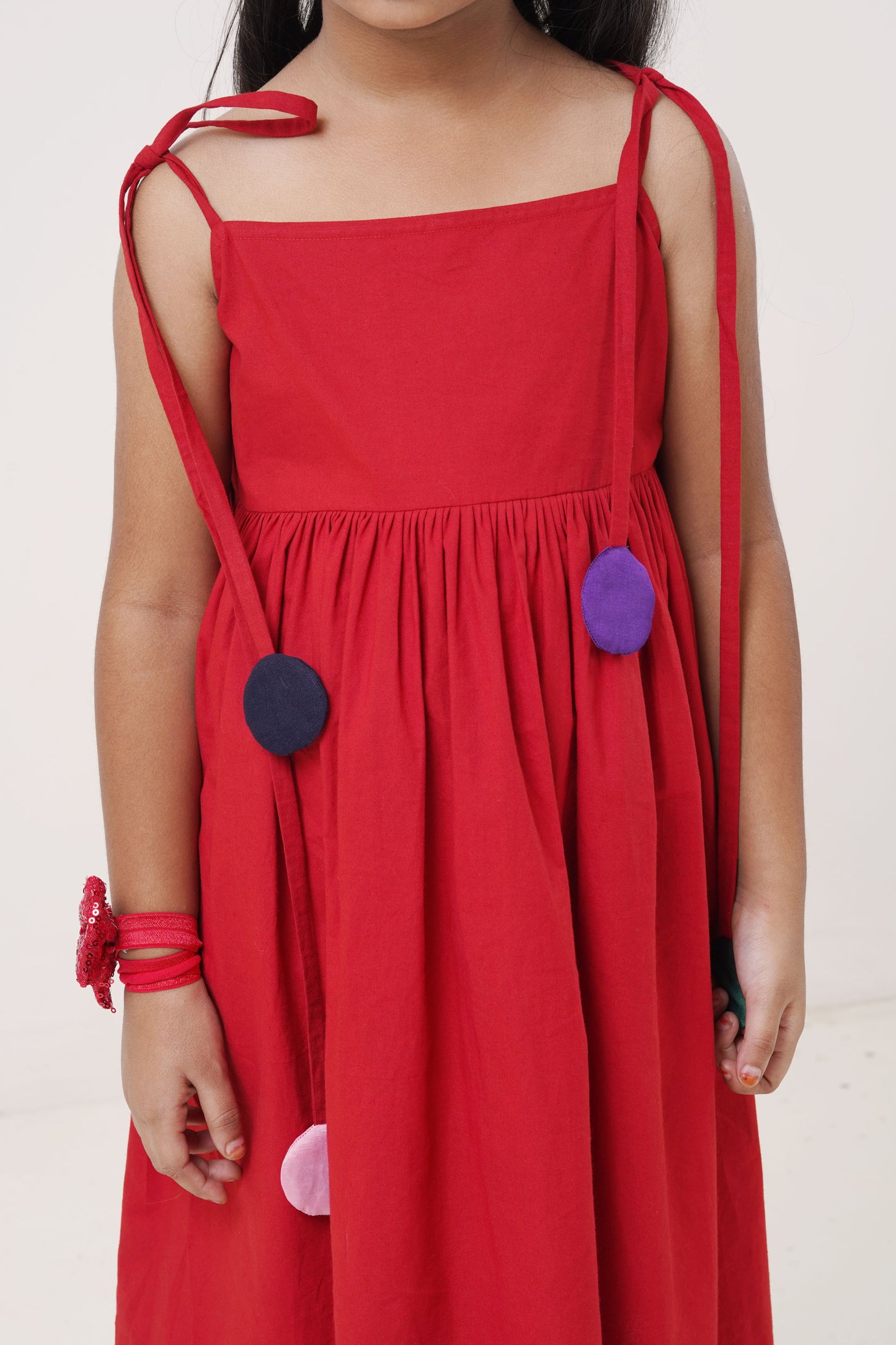 Classic Red Cotton Sundress with Back Button Closure (5-7; 8-10; 11-12 Years)