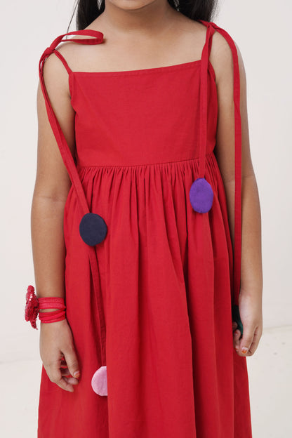 Classic Red Cotton Sundress with Back Button Closure (5-7; 8-10; 11-12 Years)