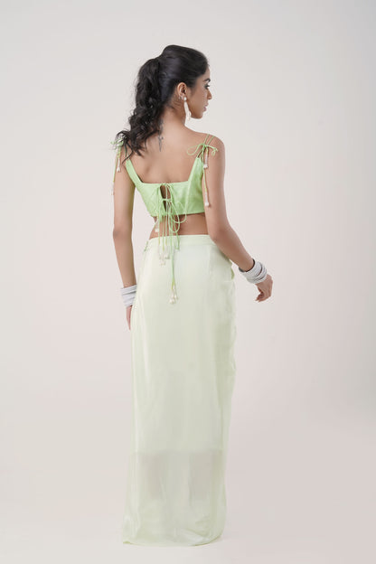 Mint Green Draped Skirt & Beaded Corset Top Set