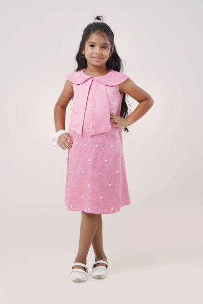 Pink Bow Collar Dress – Embroidered Charm (5-7; 8-10; 11-12 Years)