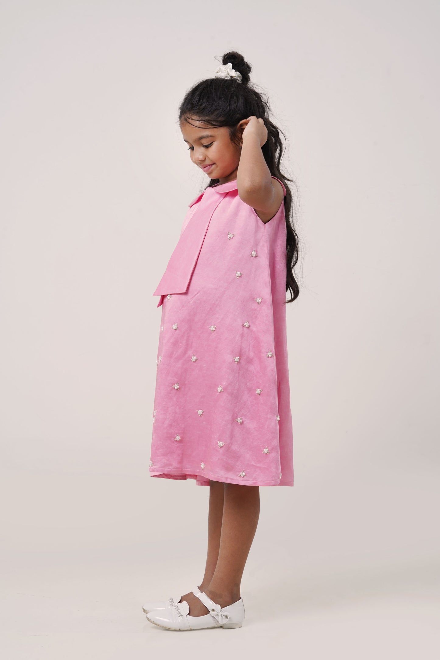 Pink Bow Collar Dress – Embroidered Charm (5-7; 8-10; 11-12 Years)