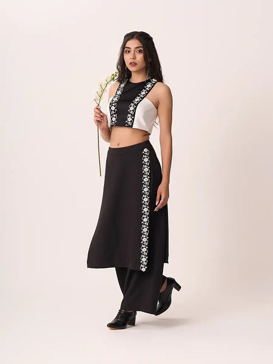 Embroided Black And White Co-ord