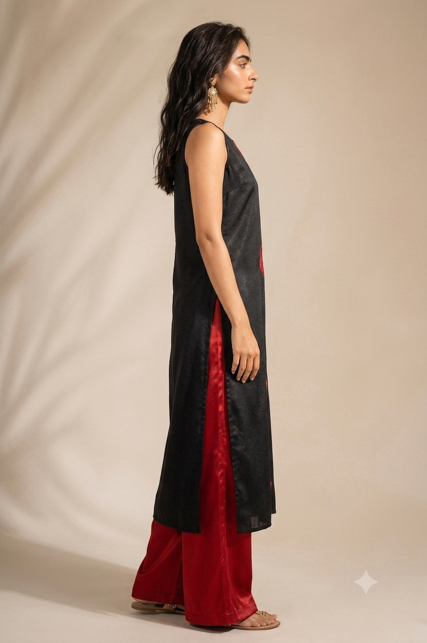 BLACK & SCARLET ABSTARCT KURTA SET