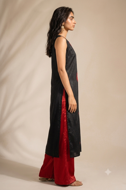 BLACK & SCARLET ABSTARCT KURTA SET