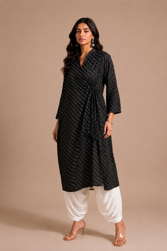BLACK- DOT PRINT ANTI-FIT KURTA SET
