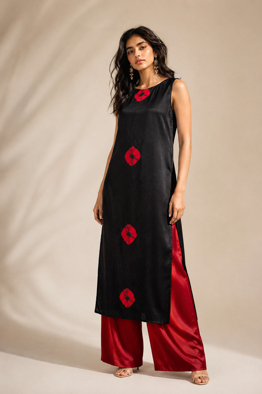 BLACK & SCARLET ABSTARCT KURTA SET