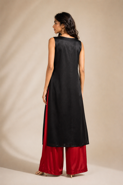 BLACK & SCARLET ABSTARCT KURTA SET