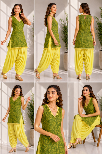 GREEN AND YELLOW PATIALA KURTA SET