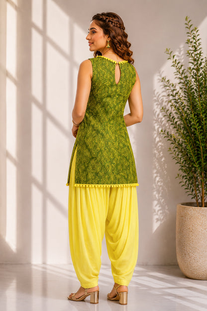 GREEN AND YELLOW PATIALA KURTA SET