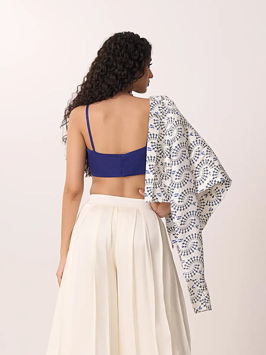 Warli Print Crop Blazer Blue