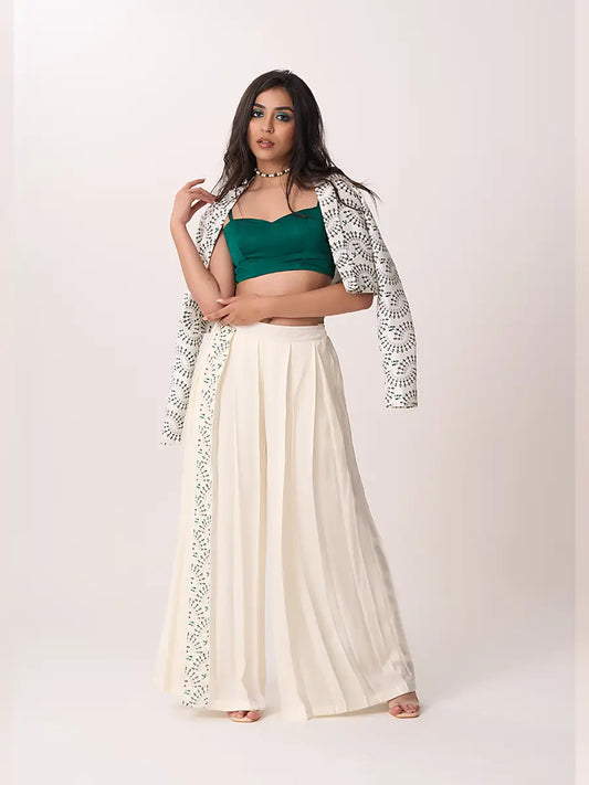 Warli Print Pleated Trouser Green
