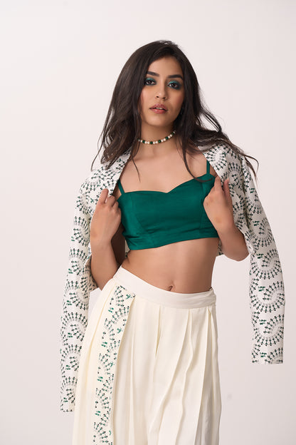 Warli Printed Three Piece Co-ord Set Green