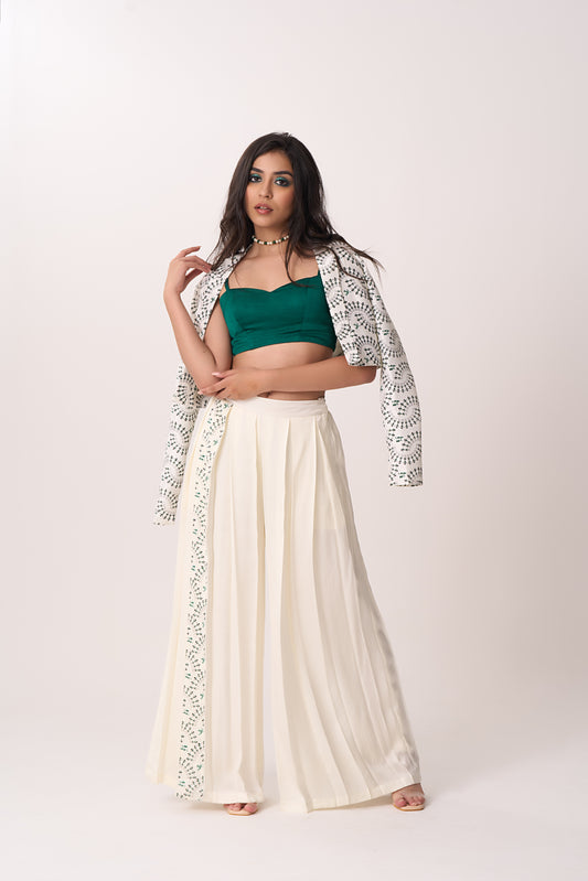 Warli Printed Three Piece Co-ord Set Green