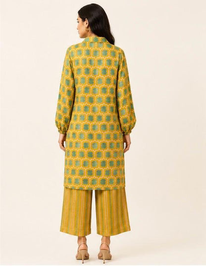 MUSTARD GREEN ABSTRACT KURTA SET