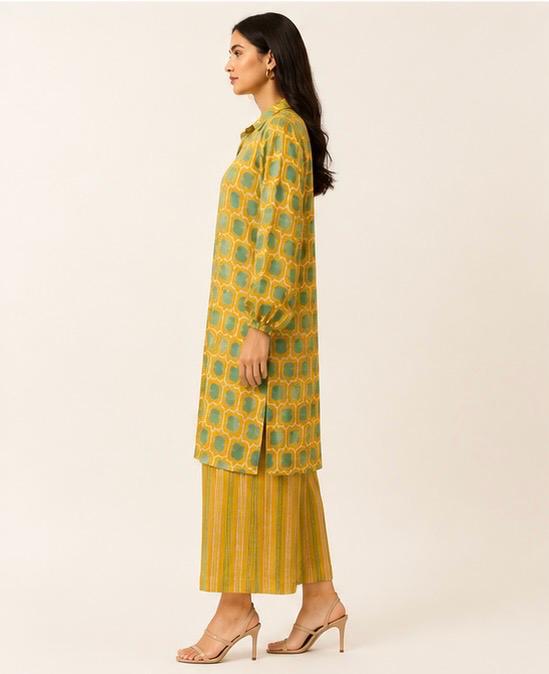 MUSTARD GREEN ABSTRACT KURTA SET