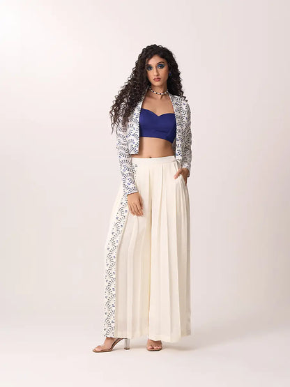 Warli Printed Three Piece Co-ord Set Blue
