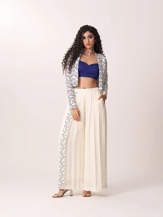Warli Printed Three Piece Co-ord Set Blue
